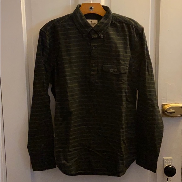 American Eagle Half Button Down Long Sleeve Shirt - Picture 1 of 7